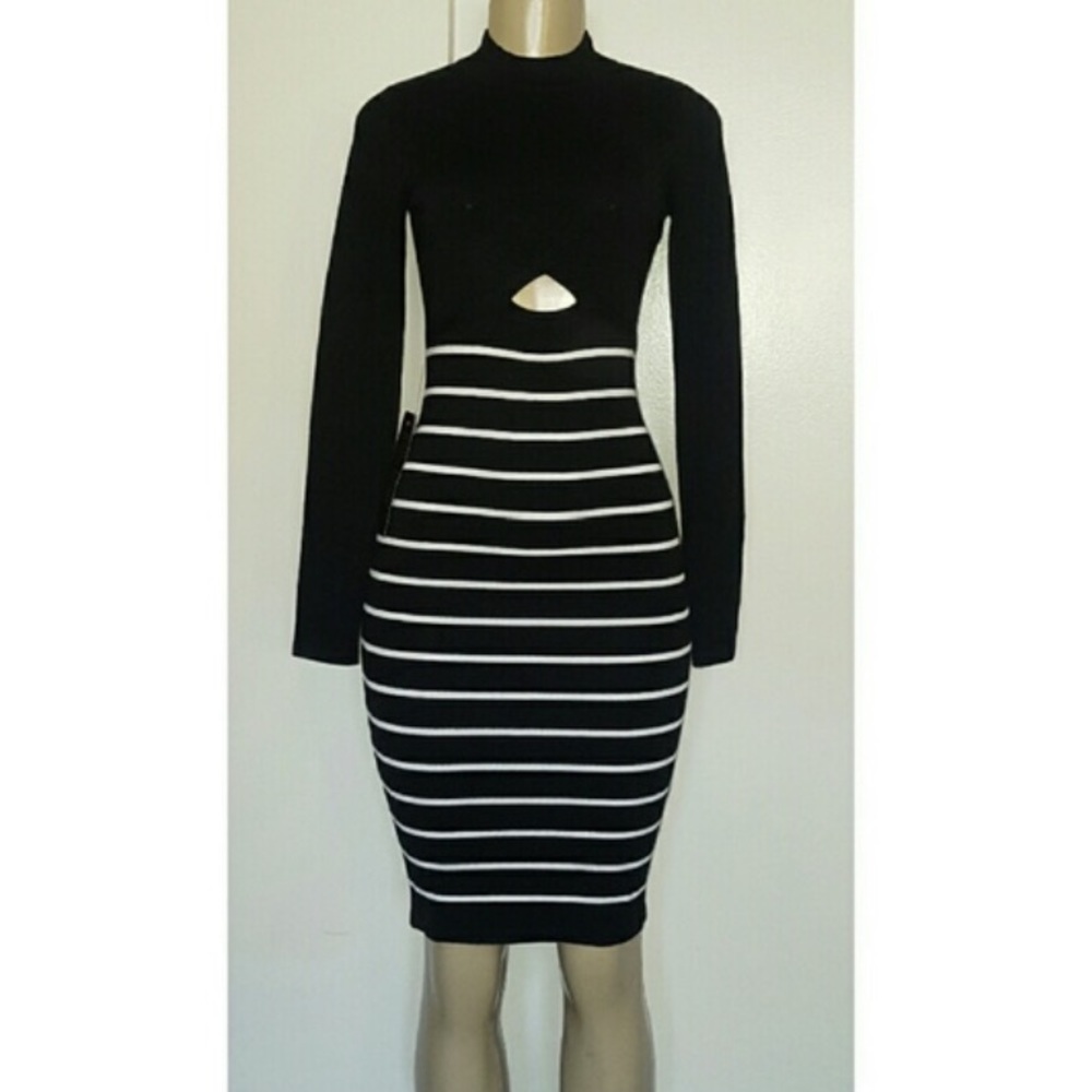 “BEBE” Knit Cut-Out Long Sleeve BodyCon Dress